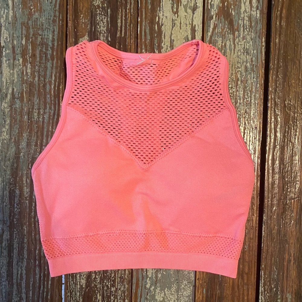 Pink mesh halter top fabletics sports bra